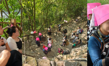 14-Day China Cultural Odyssey: From Iconic Landmarks to Hidden Gems, china, china tour, Group of people sitting outdoors with drinks under a wooden railing, greenery around.