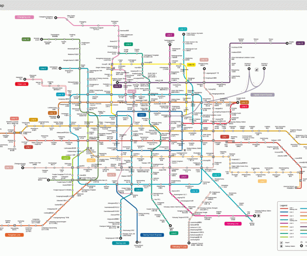 beijing-subway, chinatravel, Beijing subway map with color-coded lines and station names across the city map.