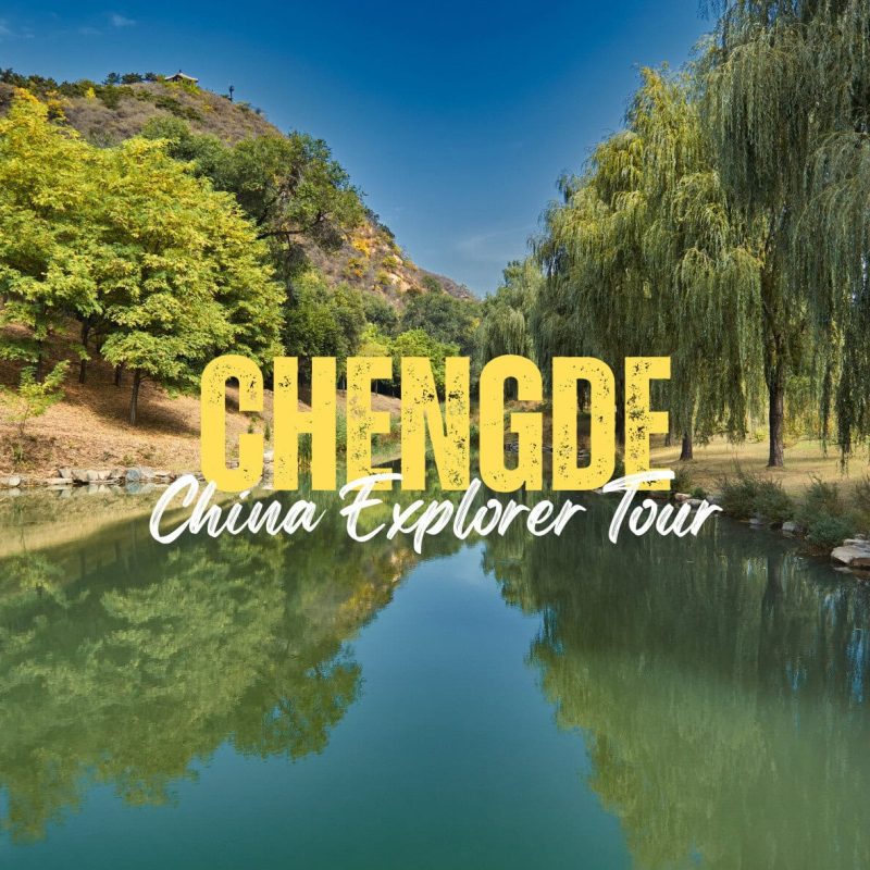 Chengde,Hebei,China tour Promotional banner for a China tour titled 'CHANGE' with a lake, trees, and hills in the background.