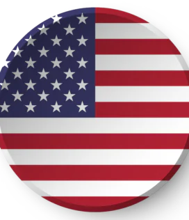 Circular badge displaying the United States flag: blue field with white stars on the left and red-and-white stripes around the circle