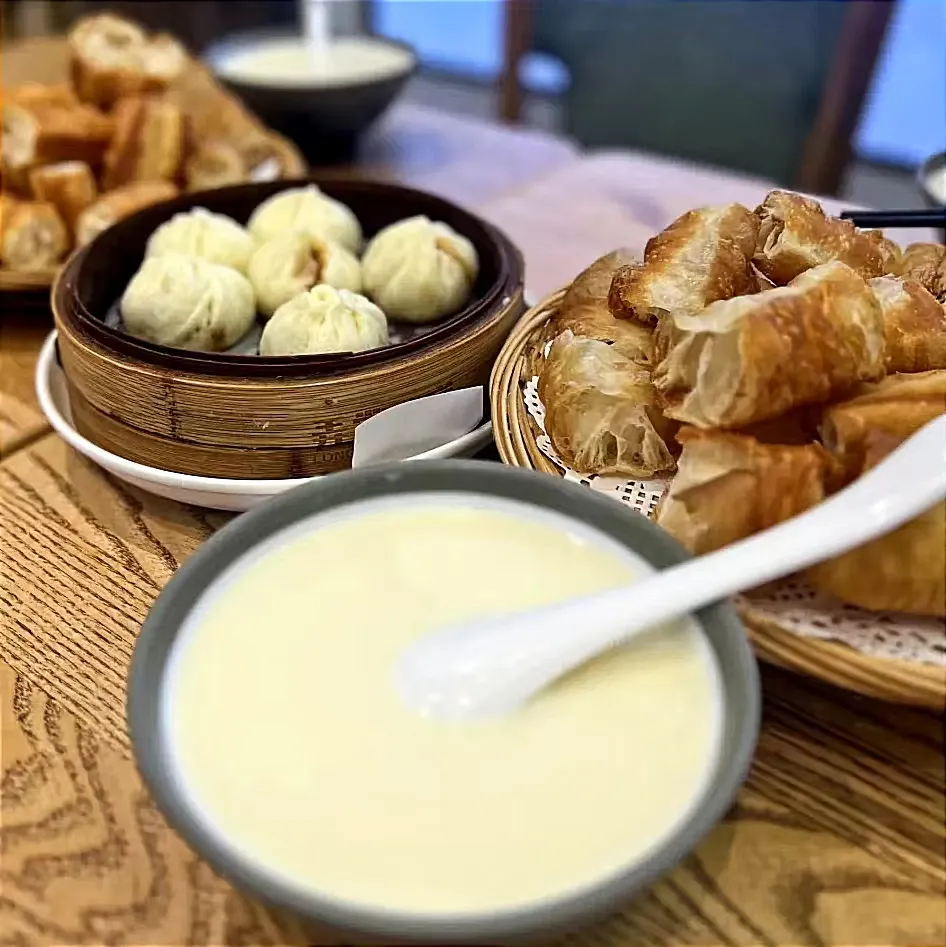 Traditional Chinese Breakfast, Depp-fried Dough Stick, Sou Bean Milk, Steamed Bum