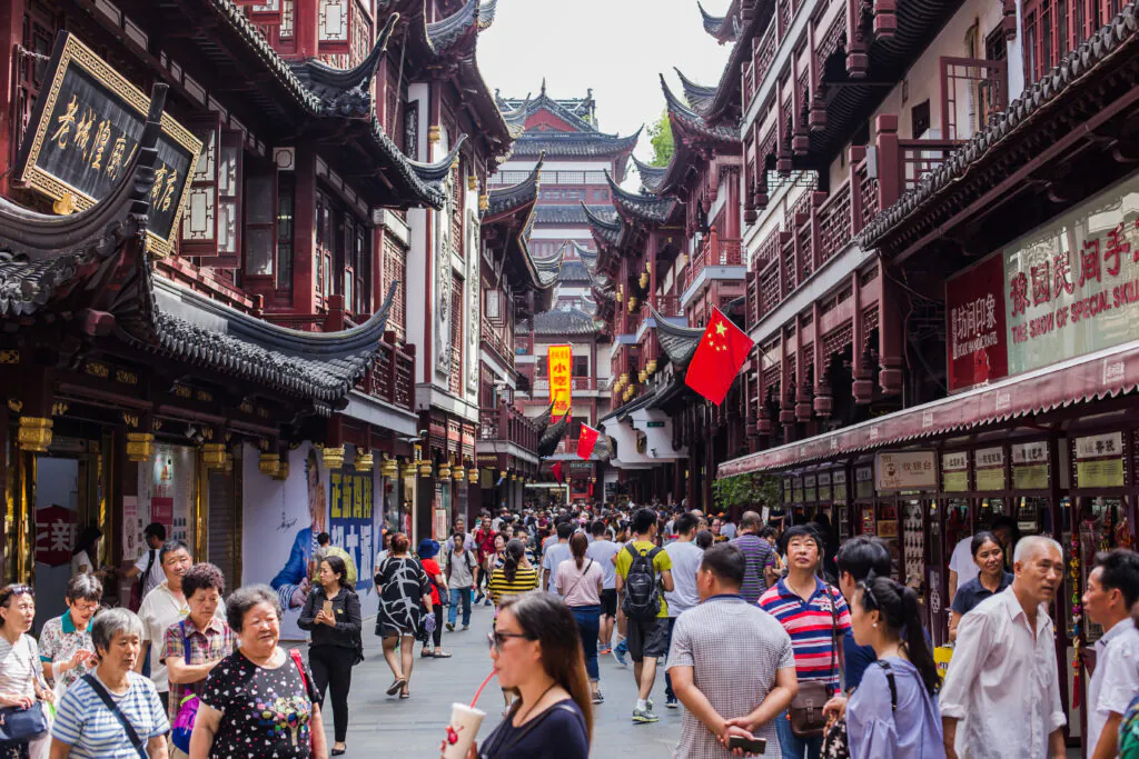 Tourists visiting Yuyuan Shopping Center in Shanghai on National Day