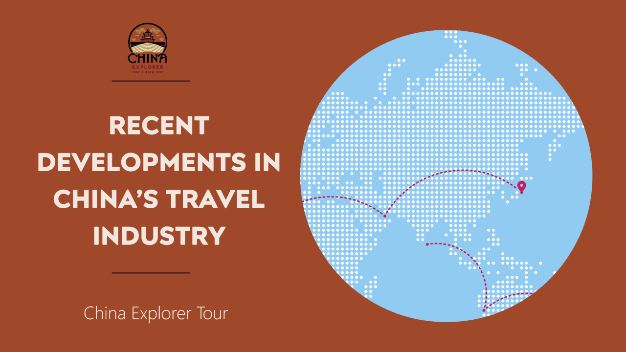 China Visa-Free Travel News: Welcoming Finnish Travelers, Hero banner showing the title 'Recent Developments in China's Travel Industry' beside a dotted world map with pink travel routes on a brown background, logo top left, 'China Explorer Tour' at bottom left.