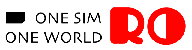 Brand logo: small black rounded rectangle on the left, 'ONE SIM ONE WORLD' text, and a large red stylized 'RO' mark on the right.