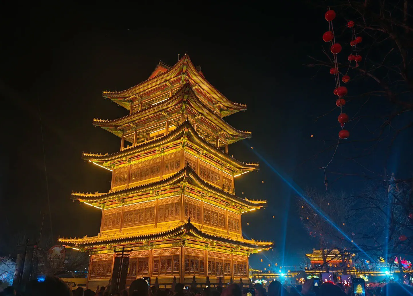 Golden Pagoda illuminated at night in China.